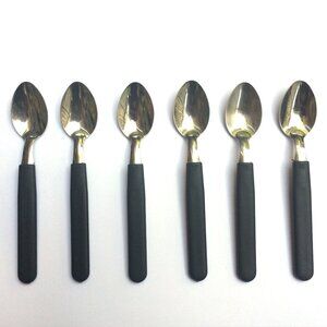 Set of Six Tea Spoons - Stainless Steel & Matte Plastic Dark Blue Handle